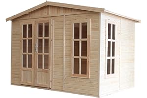 Wooden Garden Office TIMBELA M334FB+H334FBBROWN, Modern Garden Cabin to Work from Home, Large Pine and Spruce Garden Room W11ft x L7ft x H8ft, Lockable Garden House, Home Office, Workshop