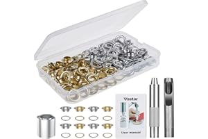 Vastar Eyelet Punch Kit, 100 Sets Grommets Eyelets with 3pcs Grommet Setting Tool, Fabric Hole Punch, Eyelets for DIY Projects Leather, Shoe, Clothe, Canvas, Gold and Silver（1/2 Inch Inside Diameter）