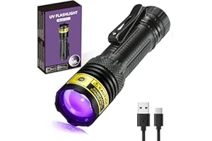 DARKDAWN UV Torcia 395nm Luce Nera, Mini & Potenti USB-C LED Ricaricabili Woods Lampada, Portatile Regolabile Torce Nere Torce per Vetro Uranio, Denaro, Pet Urine Stains
