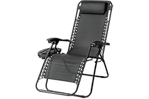 SG Traders Zero Gravity Chair - Reclining Outdoor Sun Lounger, Relaxer Chair for Patio Decking Gardens Camping, Folding Chair with Cup Holder and Adjustable Headrest Sunlounger (Pack 1 - Black)