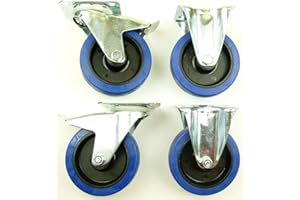 SL-ROLLEN 1 Satz 125mm Blue Wheels Lenkrollen mit Bremse/Feststellbremse + Bockrollen, Transportrollen Blau, 200kg / Rad - INDUSTRIEQALITÄT (2x Brems + 2x Bock)