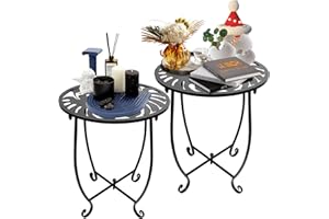 KABB Outdoor Side Table for Small Spaces, Versatile 14 Inch Round Accent Table for Indoor Outdoor Use, Anti-Rust Metal End Table for Patio Balcony Yard Porch Garden Bedside, Easy Assembly, Set of 2