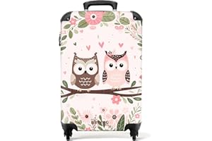 NoBoringSuitcases.com Valise Cabine Enfant Fille 55x35x25 cm - Bagages à Roulettes (Hiboux - Vert)