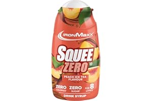 IronMaxx SqueeZero - Sirop sans sucre & zero calorie, Pêche Ice Tea 65ml | Boisson sans sucre au goût rafraîchissant | Prépare jusqu’à 8 litres de boisson zero sucre