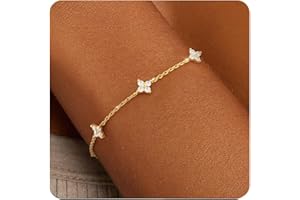 ZHESHY Bracelet Femme Chaine Argent Or 14k Plaqué Or Réglable Bracelets Avec Trefle Croix Chretienne Coeur Zircon Cubique Scintillante Fantaisie Bijoux Cadeau Anniversaire Femmes Fille Copine