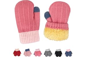 lifwimner Kids Winter Mittens Fleece Warm Knitted Gloves Cold Weather Thermal Mittens for Boys Girls Age 2-6