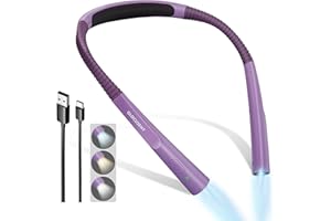 Glocusent LED Luz de Lectura Cuello, Luz para Leer Libros en la Cama,Temporizador de 30 min., 3 Colores & 3 Brillos Ajustables, Recargable & Larga Duración,Perfecta para Leer,Tejer, Hacer Reparaciones