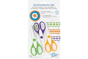 Wedo 771933 Kreativscheren Set, Wellenschnitt, Zackenschnitt, Büttenschnitt große Grifflöcher, Inhalt: 3 Stück, 3er Set, 16 cm) farbig sortiert
