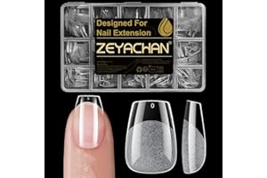 ZEYACHAN 510 Pezzi Tip Gel Unghie Ballerina Xs Corte, 15 Misure PMMA Semi-opaco Unghie Finte Trasparenti, Con Custodia, Full Cover Nail Tips – per Allungamento e Nail Art