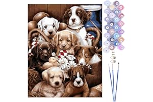 CaptainCrafts Paint by Numbers, Dogs DIY Oil Painting Paint by Numbers Kits for Adults with Canvas Pigments Brush Warm Gifts Home Decor 16x20 Inch A Group of Pet Dogs (Frameless)
