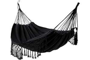 KEREITH Amaca da esterno cotone doppio amaca brasiliana amaca da giardino sospesa Fino a 2 persone/200 kg 200x150cm (Tela di cotone nera stile brasiliano, carico massimo 200 kg)