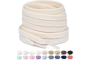 Stepace 2 Paia Lacci Piatti in 100% Cotone (largi 8 mm) Stringhe per Scarpe da Ginnastica, Scarpe da Lavoro, Scarpe Sportive, Scarpe da Corsa