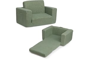 BEJOY Canapé-lit pliable en peluche synthétique 2 en 1 - Pour chambre d'enfant - Parfait comme cadeau d'anniversaire pour filles et garçons - Vert laurier