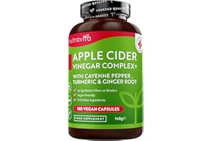 Nutravita Vinaigre de Cidre de Pomme 1033 mg - 180 gélules végane de vinaigre de cidre bio - Avec du poivre de Cayenne, du curcuma et du gingembre