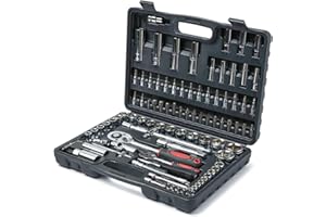 Wopeite 94 Pezzi Set di Chiavi a Bussola con Cricchetto 1/4" Cromo Vanadio Cr-V per auto fai da te Punte PH e PZ