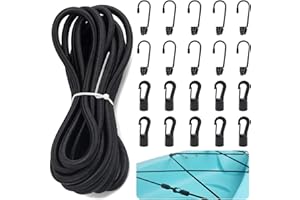 ANYUAN BOY Bungee Cords with Hooks,Black Rubber Cord 6mmx15m,Camping Tarp Cord, Luggage Tensioner for Car & Bike Elastic Expander Rope Rubber Tarp Tensioner Rope with Hook Accessories