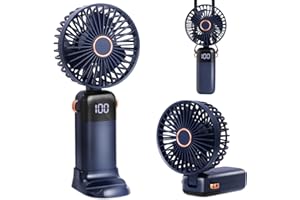 CNMTCCO Wentylator ręczny, przenośny, cichy mini wentylator, ładowany przez USB, składany wentylator z 5 stopniami prędkości, mały wentylator kieszonkowy, z cokołem i paskiem do zawieszenia, do