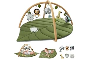 Blissful Diary Spielbogen Baby, Übergroßes Blattförmiges Spieldecke Baby Gym Activity Decke mit 6 Abnehmbare Spielzeuge, krabbeldecke Unverzichtbare Babygeschenke, Waldgrün