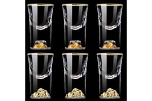 FONYET 6 Pcs Verres à Shot 24 ml Verre à Liqueur Créatifs avec Goldberg et feuille d'or au fond Idéal pour grappa, cognac, vodka, grain, lave vaisselle