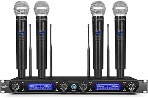 MicrocKing Wireless Microphone System, with 4 Handheld Mics, Metal Build, Fixed Frequency, Long Range 400ft, Ideal for Party/Wedding/Church/Conference/Speech