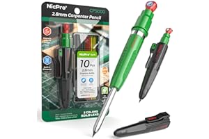 Nicpro CP5000 7-en-1 crayon chantier magnétique avec taille-crayon intégré, 2,8 mm porte mine + 10 recharges, outil de traçage pour trous profonds, idéal pour le travail du bois et la construction