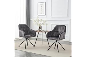 Chleby 2er Set Bürostuhl 360° Drehstuhl Sessel mit Metallbeinen Arbeitsstuhl Drehbarer Esszimmerstuhl Dunkelgrau Samt Polsterstuhl Loungesessel Armlehnenstuhl für Esszimmer, Küche, Salon, Büro…