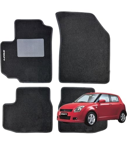 Tappetini compatibili con Suzuki Swift 2017-2024, bordo rosso, kit tappetini auto personalizzati, set tappeti in velluto, tappeto auto