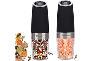 Sjpzwcrl Molinillo Pimienta Electrico Sal y Pimentero: - Molino Para Moler Especias por Batería con luz LED Salero de Grosor Ajustable Molinillo Sal y Pimienta de Gravedad Automático 2 PCS (Negro)