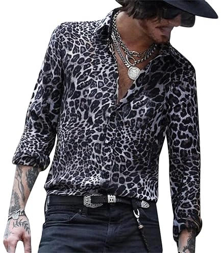 Chemise Homme Neuve Imprimé Léopard - Taille L, Manches Longues, Col