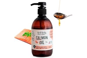 WOLF BELLY NATURAL PET GOODNESS Wolf Belly - Aceite de Salmón para Perros y Gatos 100% Natural (500ml) Rico en Omega 3 y 6, EPA y DHA, Piel Sana y Pelaje Brillante, Articulaciones Fuertes, Sistema Inmunitario y Huesos Sanos