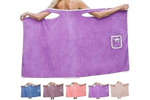 moytarcp Plus Size Women's Wearable Shower Skirt - Water Absorption Quick Drying Towel Wrap for Women, Adjustable Soft Bath Wrap Dress (Purple A)