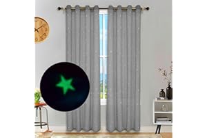 Eimilaly Stelle tende trasparenti Glow in The Dark, metallo punzonatura tende trasparenti 84 pollici di lunghezza baldacchino per la decorazione della camera dei bambini, 1 Panel/Grey