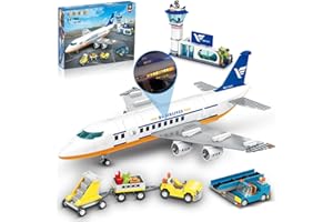 HOGOKIDS City Avion de passagers Jouets de Construction Ensembles avec lumière LED, 901 pcs Blocs de Construction d'avion avec Terminal d'aéroport, Tour Radar, remorque à Bagages, Cadeau pour Enfants
