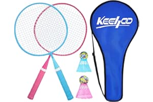 KEEHOO KH Federball Set Badminton Schläger Set of 2 oder 4 für Erwachsene Kinder, Schläger, Federbälle und Tragetasche im Lieferumfang