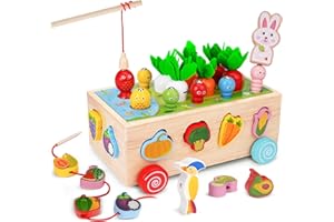 Goffii Montessori Spielzeug, Kinder Baby 8-in-1 Holzspielzeug, Bauernhof Autos, Karotten ernten Sortier Stapelspielzeug, Hand Auge Koordination Motorikspielzeug ab 3 4 5 Jahr Mädchen Jungen Geschenk