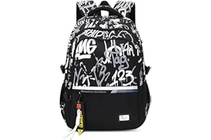 VARLIVOO Mochila Escolares Niños Casual Mochilas Estudiantes Ligera Mochila Portátil Hombre 15,6" Adolescentes Bolsa de Escuela Juveniles Bolsas Colegio Viaje Impermeable Poliéster Daypack Grafiti C