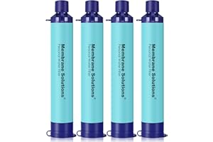 Membrane Solutions Filtro de Agua Supervivencia, Elimina el 99,9999% de E.coli, Precisión del filtro 0,1 Micrón, Sistema de Filtro Portátil para Emergencia, Camping, Senderismo, 4 Pack