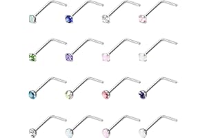 YADOCA 16Pcs 20G Acciaio Chirurgico Naso Piercing Brillantino per Donna Uomo Orecchini Naso Narice a Forma di L Naso Stud Piercing Gioielli