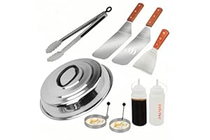 ‎ONLY FIRE Onlyfire FPA-5117 Professionelles BBQ Grillspachtel Set Grillwender Ideal für Plancha Kochplatte, mit einem 30,5cm Schmelzdom, 9 Stück