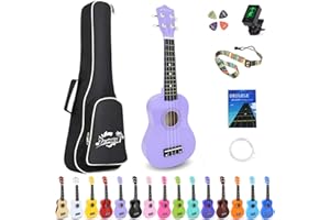 Amdini 21 inch Soprano Ukulele Basswood Acoustic Mini Guitar for Beginner Kid Starter with Case Strap Tuner Picks Strings Primary Tutorial
