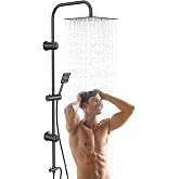 Shower Column without Tap, Shower Panel with Brass Diverter, Square Rain Sprayer 20 x 20 cm, Height Adjustable Stainless Stee