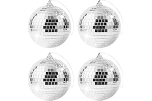 NUANGOO 4 Pièces 10cm Boules Disco Miroir,Argentées Boule à Facette Kit,Boule a Facette,Boules Disco à Suspendre,pour Décorations de Sapin de Noël,Les Décors de Mariage,Les Décorations D'intérieur