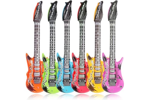 The Glowhouse Gonflable Instruments de Musique gonflables Guitare Saxophone Microphone pour Party Favors Ballons Couleur aléatoire (4 Guitares)