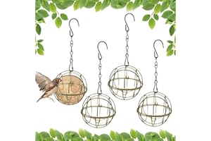 HUAMUDM Comedero para Pájaros Bolas, 4 pcs Comederos para PáJaros Colgantes,Comedero Pájaros Exterior,Comedero Pájaros Salvajes,Alimentador de pájaros de Metal para Balcón Jardín
