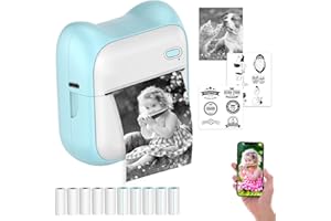 71NMLY Mini Drucker, Taschendrucker, Mini Fotodrucker 1000 mAh für Smartphone, Sticker Drucker, 10 Rollen Thermopapier Thermo Fotodrucker für Journal, Reisen Logo, Notizen, Journal, Liste, Memo