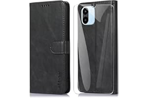 ARRYNN Funda Xiaomi Redmi A1 / Redmi A2 4G con Cristal Templado Protector de Pantalla,Cover Xiaomi Redmi A1,Premium PU Funda de Cuero con para Xiaomi Redmi A1/ A2 - Negro