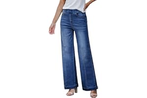 Vetinee Elastic Waist Jeans for Women Wide Leg Pull On Stretch Baggy Jeans