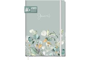 HÄFFT paper&you® Dotted Journal A4+ con banda elástica "Minty Leaves" 156 páginas, cuaderno de notas con puntos, diario - sostenible & respetuoso con el clima