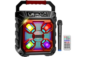 VeGue Karaoke Macchina per Bambini, Mini Bluetooth Altoparlante Karaoke Portatile con 2 Microfoni Senza Fili e Luci LED per Casa Festa Regalo di Compleanno per Ragazze e Ragazzi (VS-0606)
