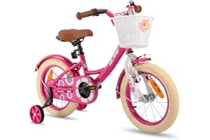 ‎HH HILAND HILAND 12/14/16 Zoll Mädchenfahrrad, Kinderfahrrad mit Korb und Stützrädern, Fahrrad für Mädchen, Rosa/Lila/Weiß